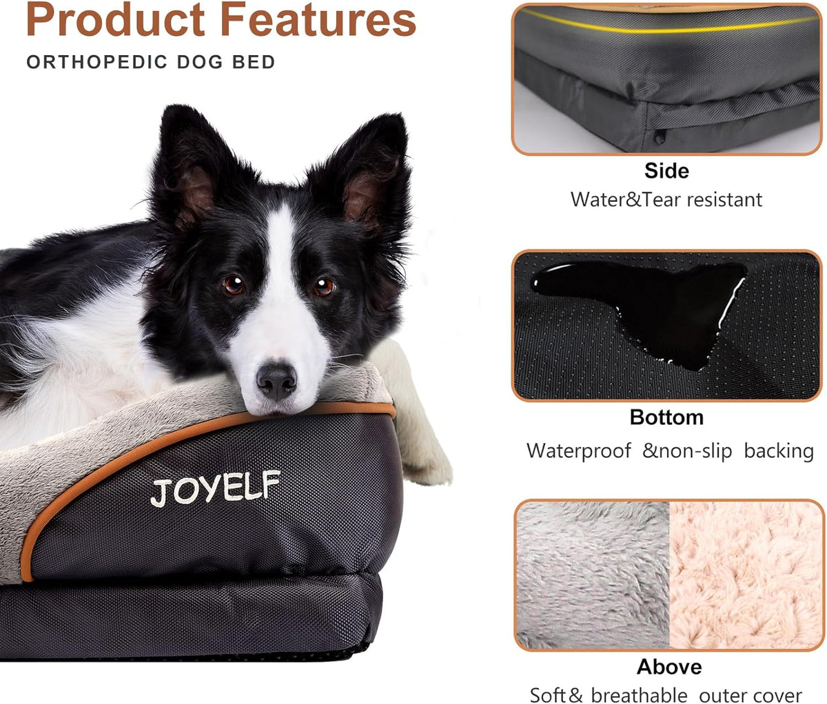 JOYELF Large Memory Foam Dog Bed, Orthopedic Dog Bed & Sofa with Removable Washable Cover and Squeaker Toy as Gift