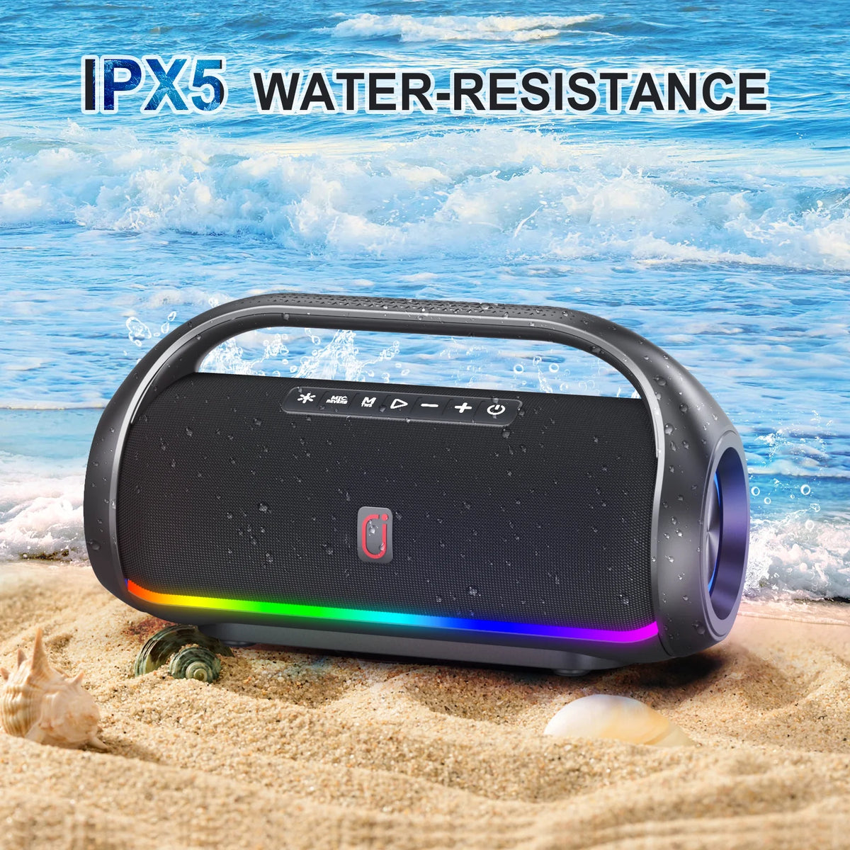 JYX Waterproof Bluetooth Speaker, Portable Speaker with RGB Light Show, Outdoor Speaker for Pool Beach Party