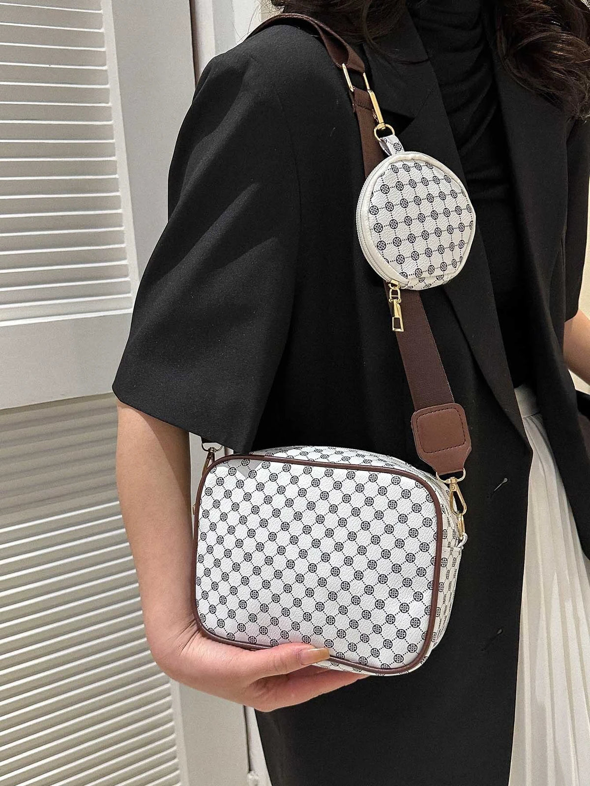 Mini Geometric Pattern Square Bag with Coin Purse , Women Bag with Dime Bag