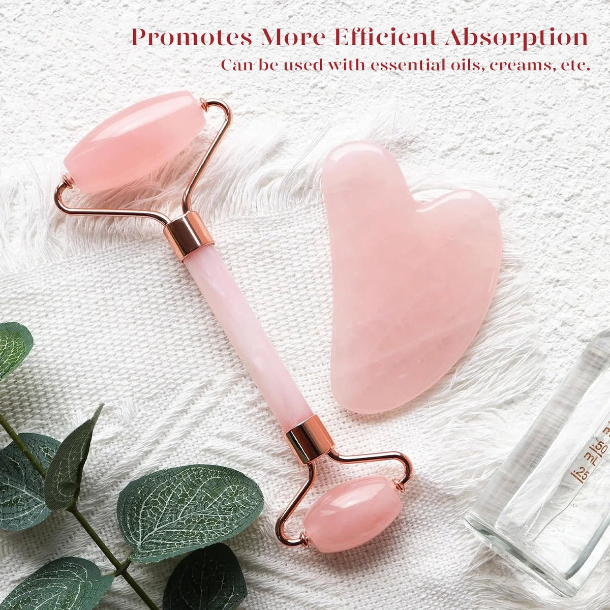 BEAKEY Jade Roller & Gua Sha, Natural Jade Face Roller Gua Sha Facial Tools Skin Care Massager, Pink