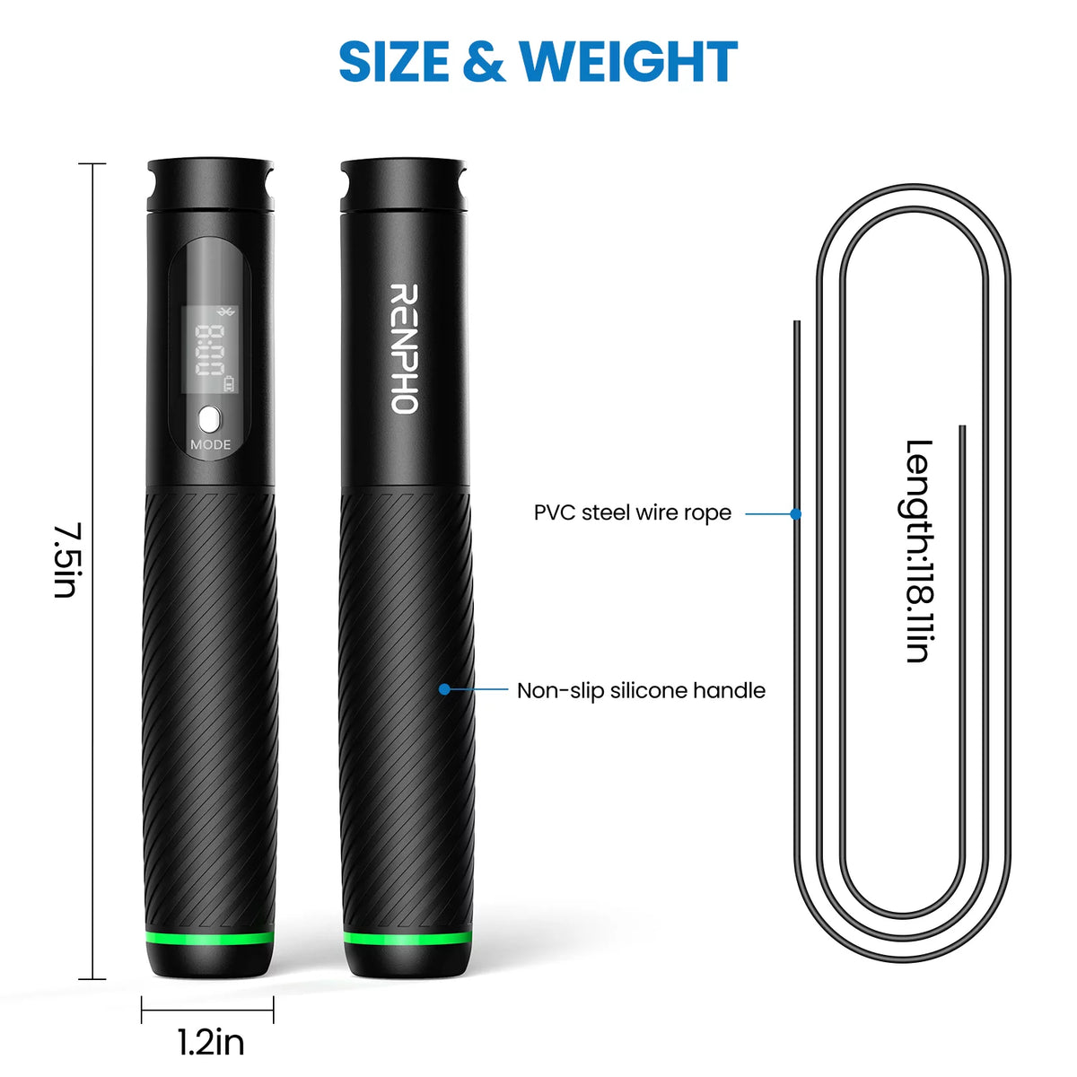 RENPHO 9FT Adjustable Smart Jump Rope with Count Time Calorie Analysis , Black