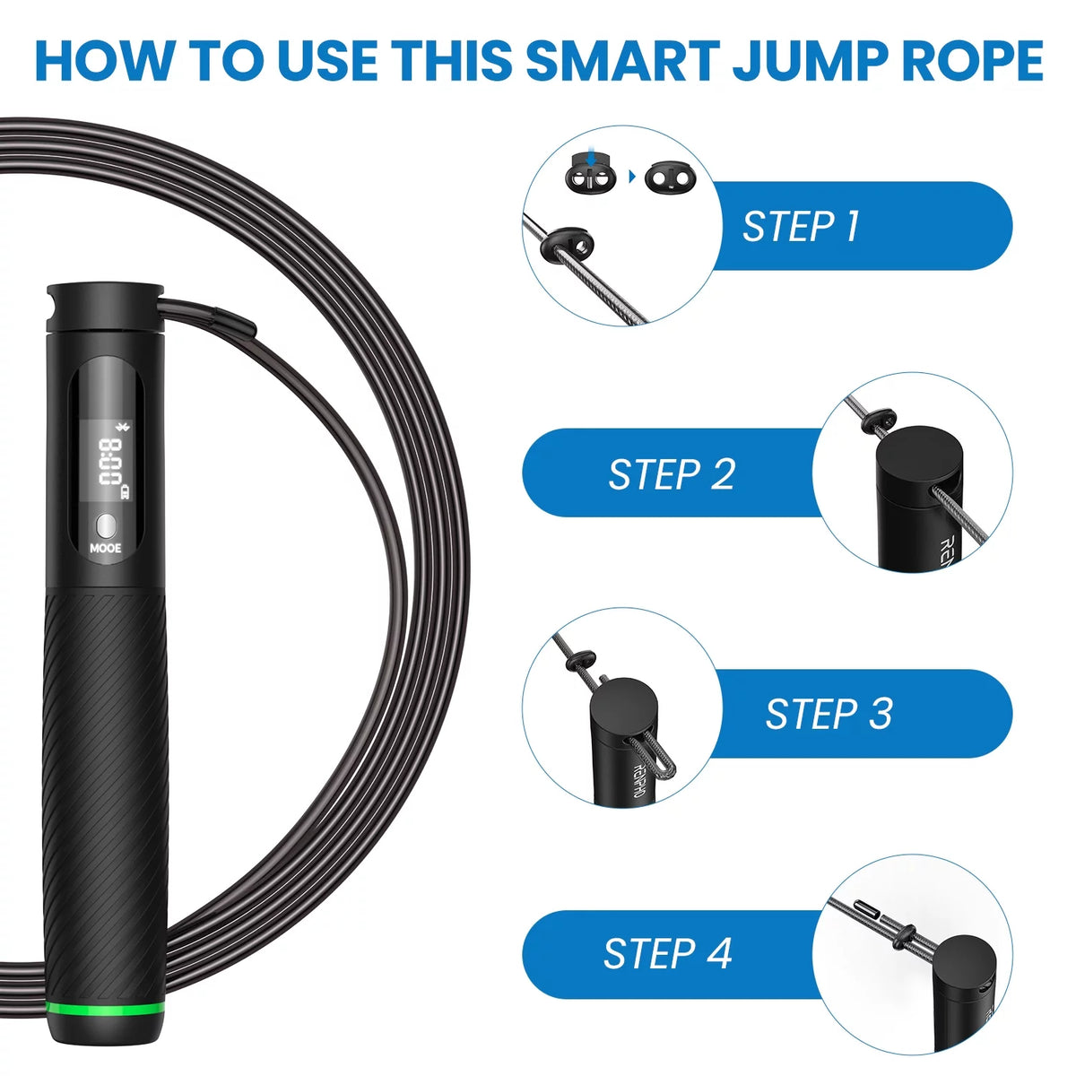 RENPHO 9FT Adjustable Smart Jump Rope with Count Time Calorie Analysis , Black