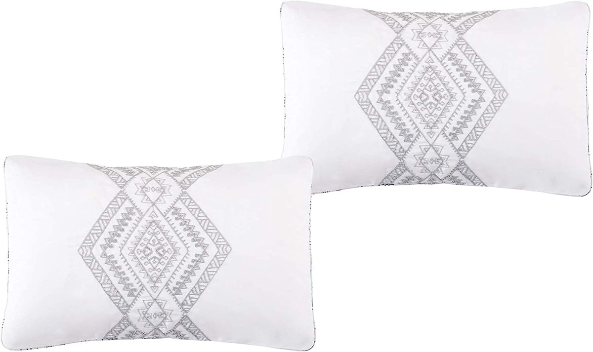 8 Piece Comforter Bedding in a Bag with Pillow Shams and Cushions - Elegant Pattern in White, Gray (21862, King/California King)