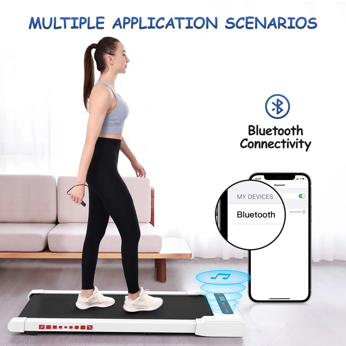 OBENSKY Walking Pad Treadmill under Desk, White 2.25HP Portable Mini Treadmill W/ Remote Control