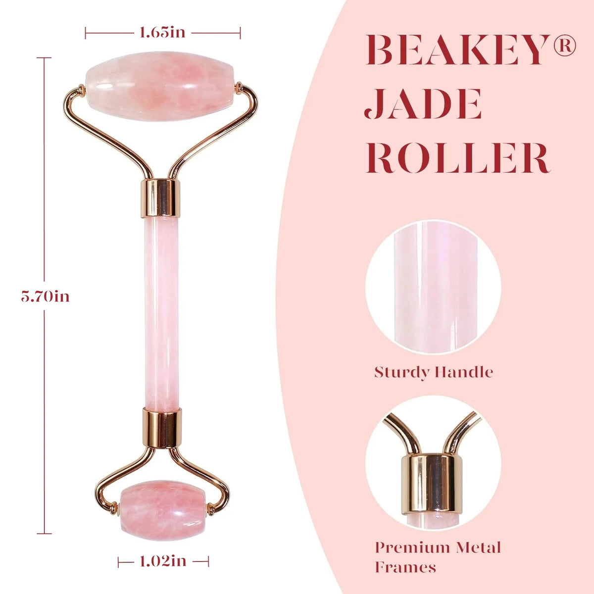 BEAKEY Jade Roller & Gua Sha, Natural Jade Face Roller Gua Sha Facial Tools Skin Care Massager, Pink