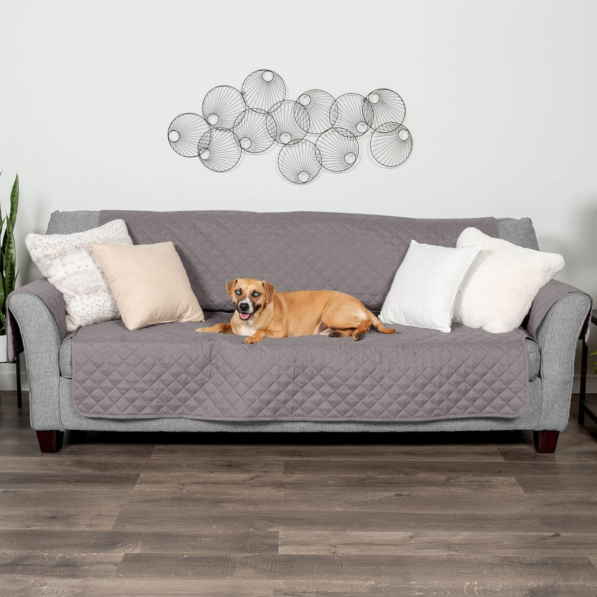 Furhaven Water-Resistant & Reversible Large Sofa/Couch Cover Protector for Dogs, Cats, & Children - Two-Tone Pinsonic Quilted Living Room Furniture Cover - Gray/Mist, Large Sofa