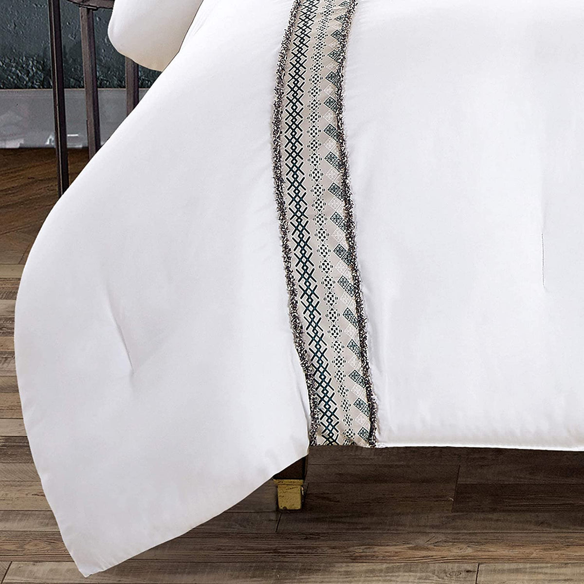 8 Piece Comforter Bedding in a Bag with Pillow Shams and Cushions - Elegant Pattern in White, Gray (21862, King/California King)