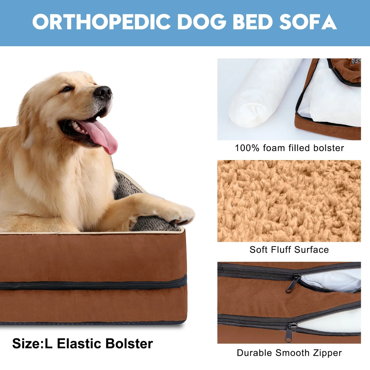 Payusd Dog Beds for Small Dogs Orthopedic Dog Bed Sofa Large Medium Small, Supportive Egg Crate Foam Pet Couch Bed with Removable Washable Cover Non Skid Bottom, S, Brown