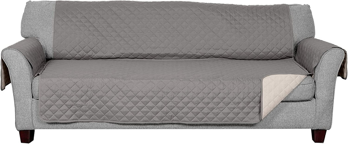 Furhaven Water-Resistant & Reversible Large Sofa/Couch Cover Protector for Dogs, Cats, & Children - Two-Tone Pinsonic Quilted Living Room Furniture Cover - Gray/Mist, Large Sofa