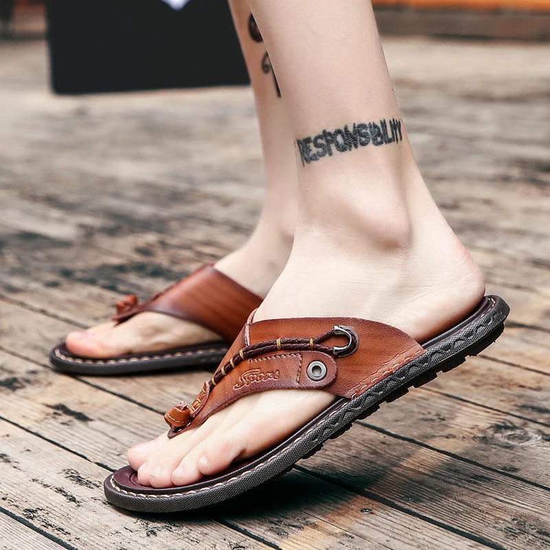 POLALI Luxury Brand Flip Flops Soft Comfortable Microfiber Leather Slippers Beach Slipper Flip Flop Summer Shoe for Men Size 47