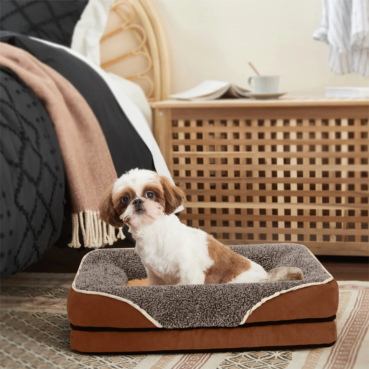 Payusd Dog Beds for Small Dogs Orthopedic Dog Bed Sofa Large Medium Small, Supportive Egg Crate Foam Pet Couch Bed with Removable Washable Cover Non Skid Bottom, S, Brown