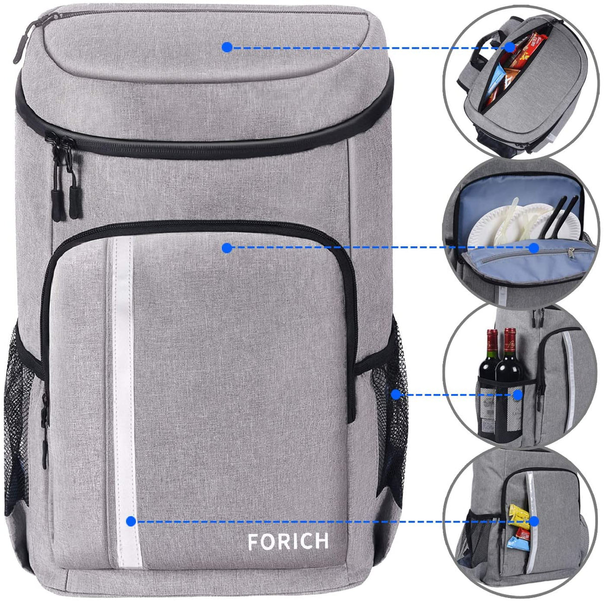 FORICH Backpack Cooler Leakproof Insulated Waterproof Backpack Cooler Bag, Lightweight Soft Beach Cooler Backpack for Men Women to Work Lunch Picnics Camping Hiking, 30 Cans