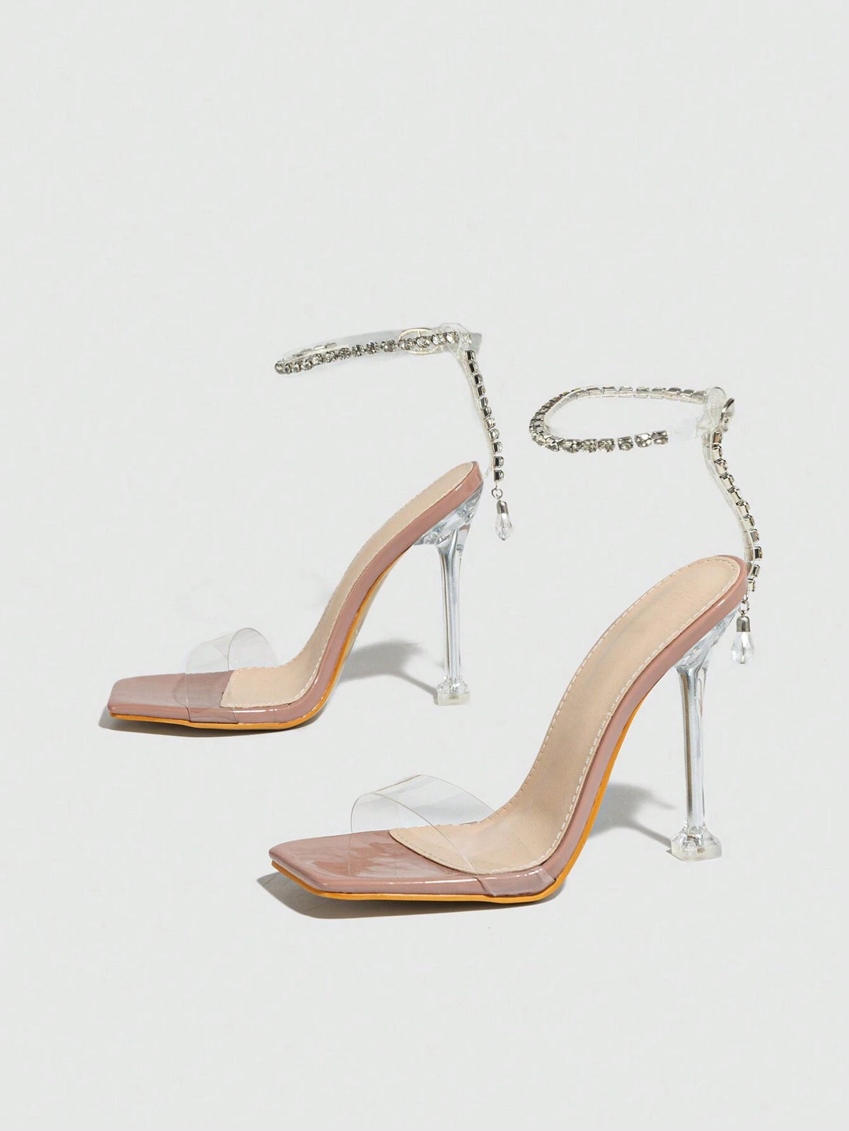 Crystal Stiletto Heels Transparent Heels Ankle Strap Peep Toe Sandals