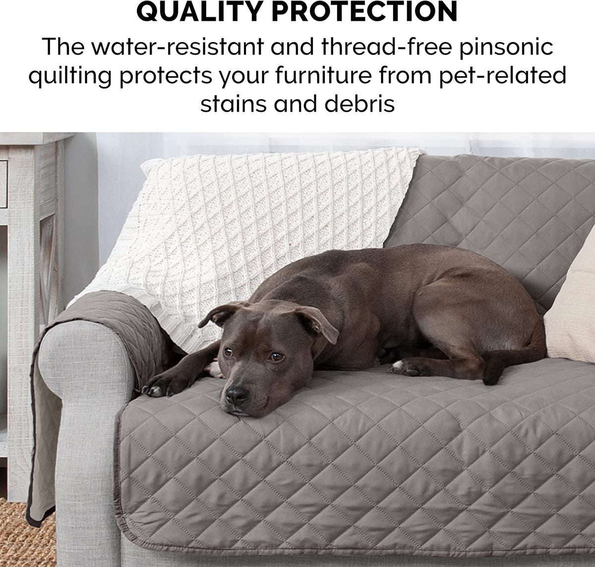 Furhaven Water-Resistant & Reversible Large Sofa/Couch Cover Protector for Dogs, Cats, & Children - Two-Tone Pinsonic Quilted Living Room Furniture Cover - Gray/Mist, Large Sofa