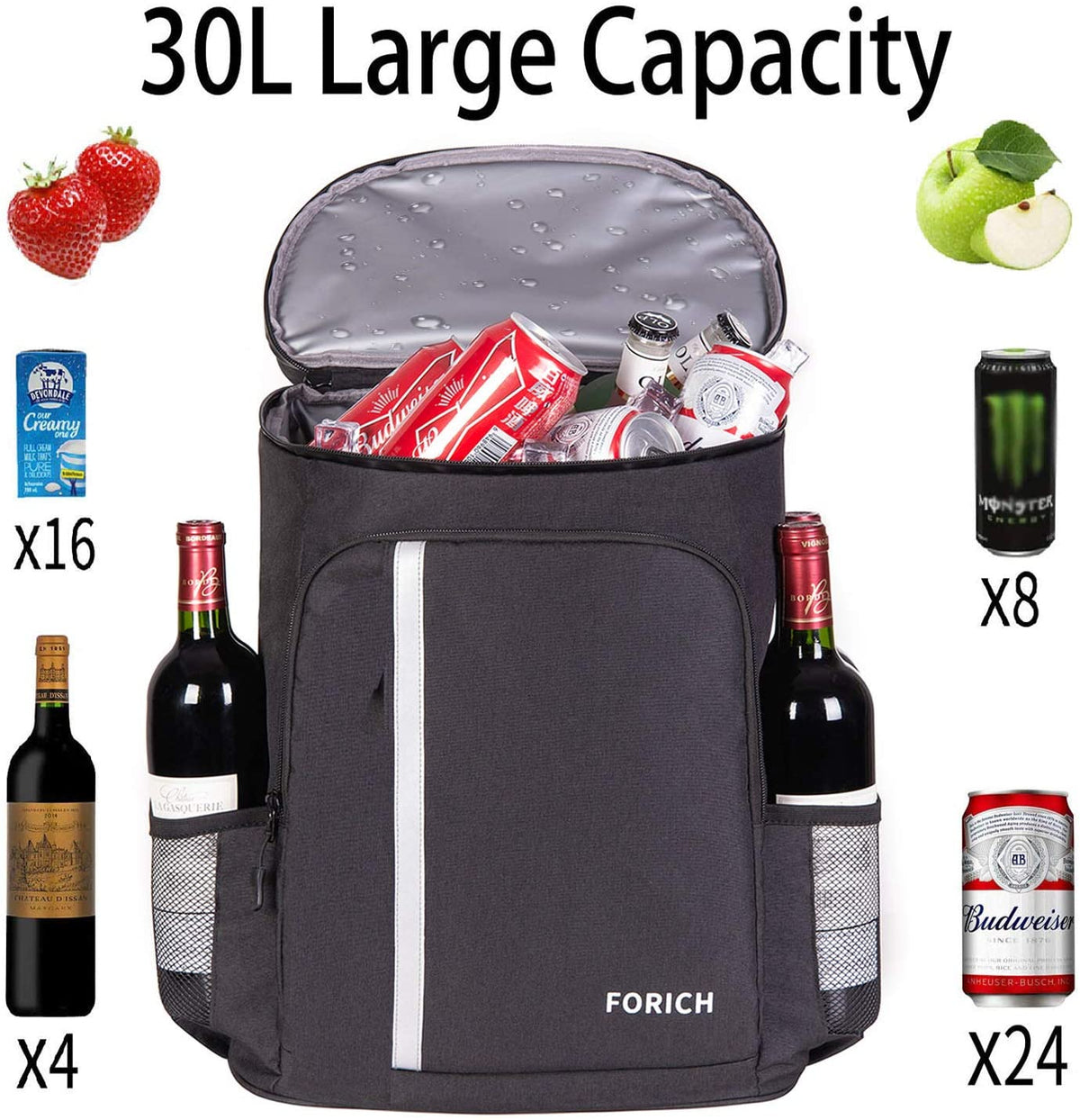 FORICH Backpack Cooler Leakproof Insulated Waterproof Backpack Cooler Bag, Lightweight Soft Beach Cooler Backpack for Men Women to Work Lunch Picnics Camping Hiking, 30 Cans