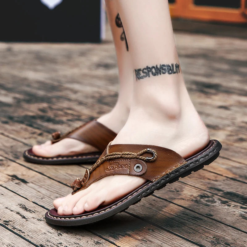 POLALI Luxury Brand Flip Flops Soft Comfortable Microfiber Leather Slippers Beach Slipper Flip Flop Summer Shoe for Men Size 47