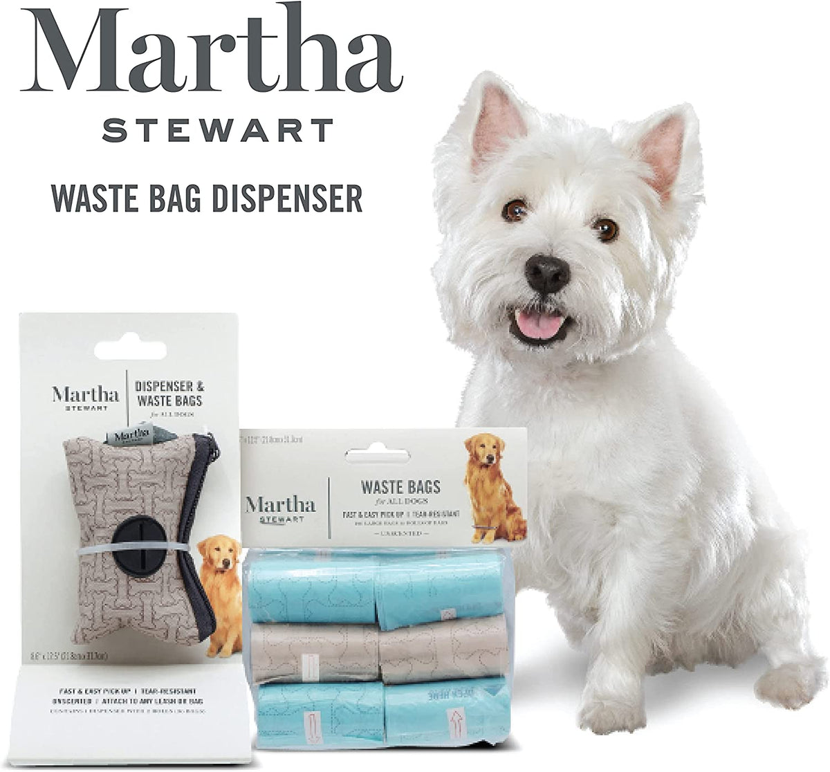 Martha Stewart for Pets Poop Waste Bags | 120 Large Unscented Doggie Bags for a Quick Cleanup | Tear-Resistant Dog Waste Bags, Great for Dog Walking Everyday Use | 8 Rolls