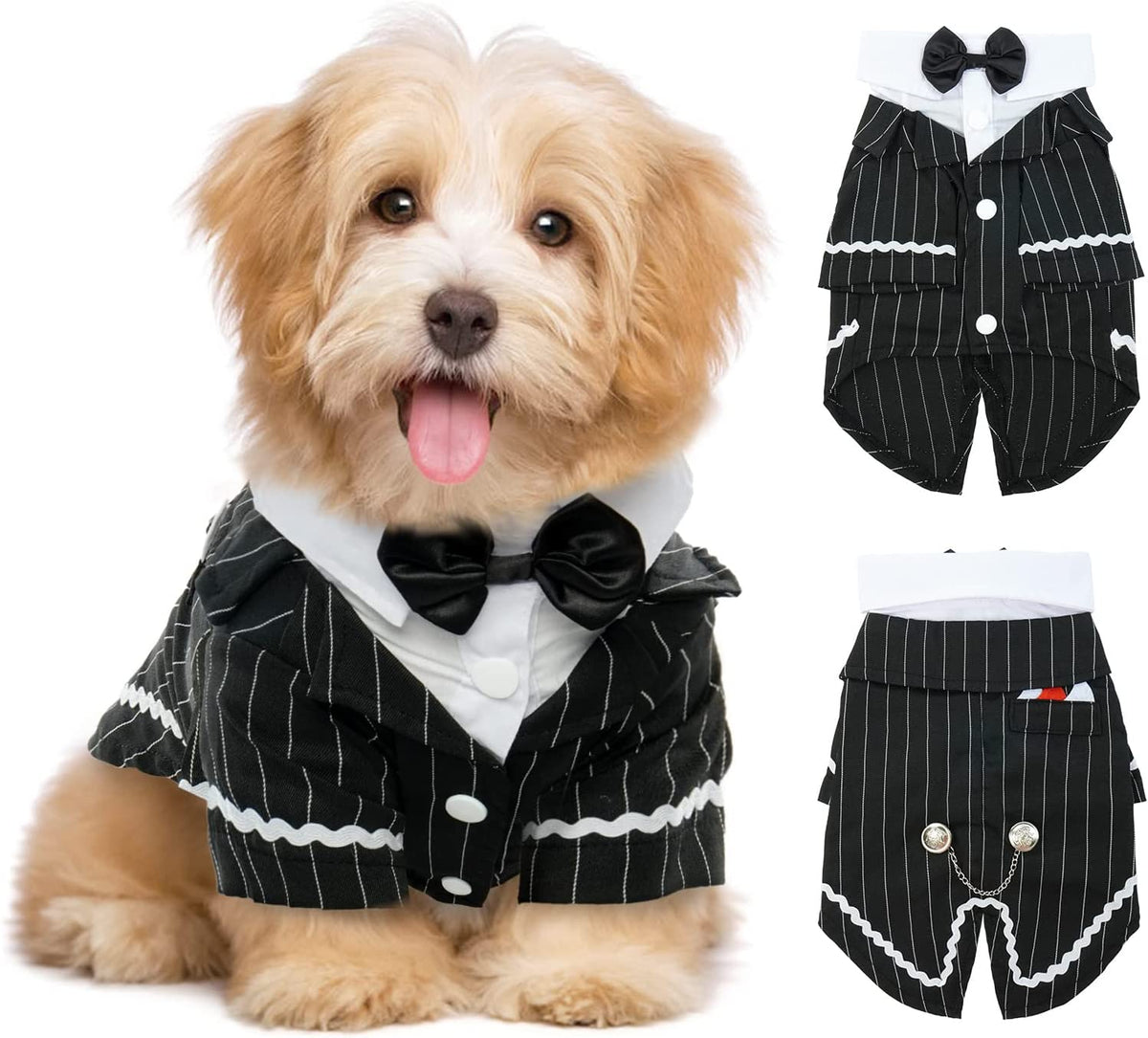 Bonaweite Dog Black Suit Costume, Pet Halloween Costume with Bow Tie, Formal Boston Tuxedo Shirt for Small Medium Large Puppy Dogs, Cat Dark Bride Costume Prince Wedding Clothes