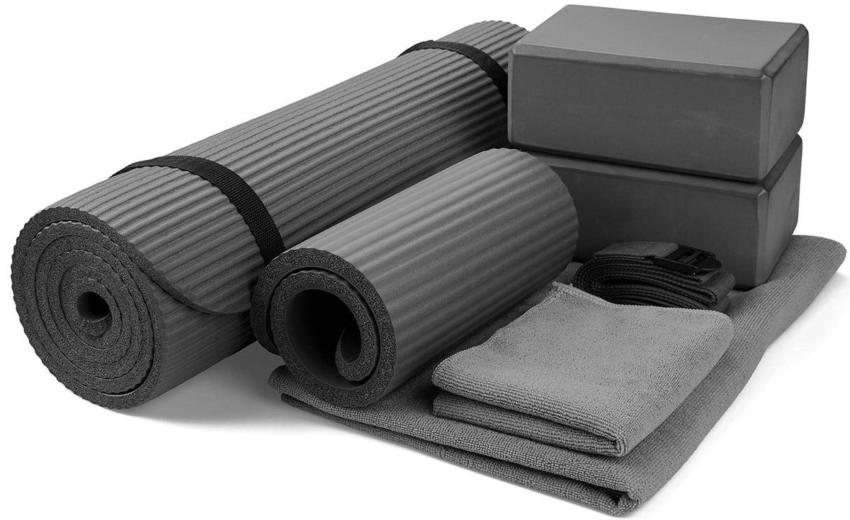 Everyday Essentials Go Yoga 7-Piece Set - Include Yoga Mat with Carrying Strap, 2 Yoga Blocks, Yoga Mat Towel, Yoga Hand Towel, Yoga Strap and Yoga Knee Pad