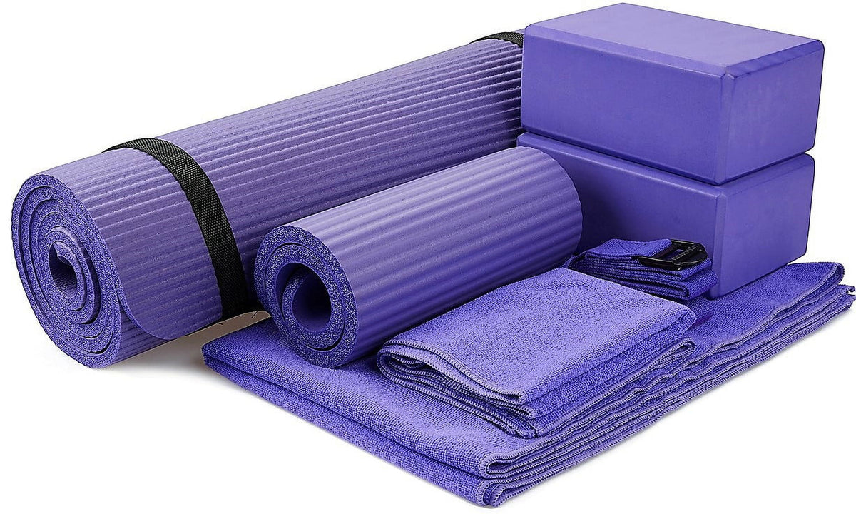 Everyday Essentials Go Yoga 7-Piece Set - Include Yoga Mat with Carrying Strap, 2 Yoga Blocks, Yoga Mat Towel, Yoga Hand Towel, Yoga Strap and Yoga Knee Pad