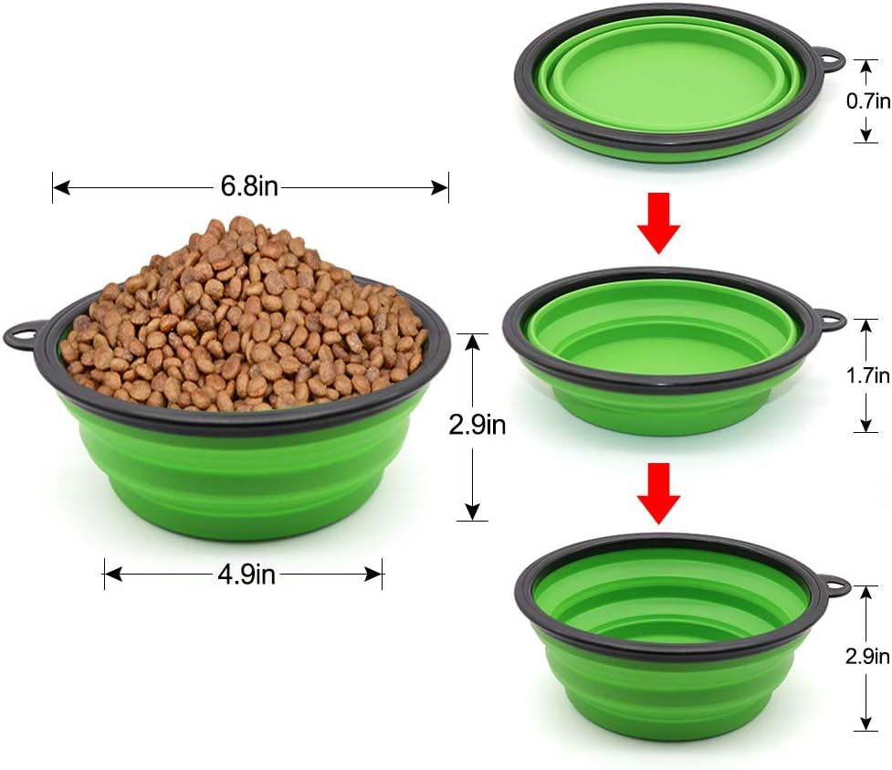 SLSON Collapsible Dog Bowl Portable Foldable Dog Travel Bowls Pets Cats Puppies Water Feeding Bowls for Walking Camping Outdoors (Large, Green)