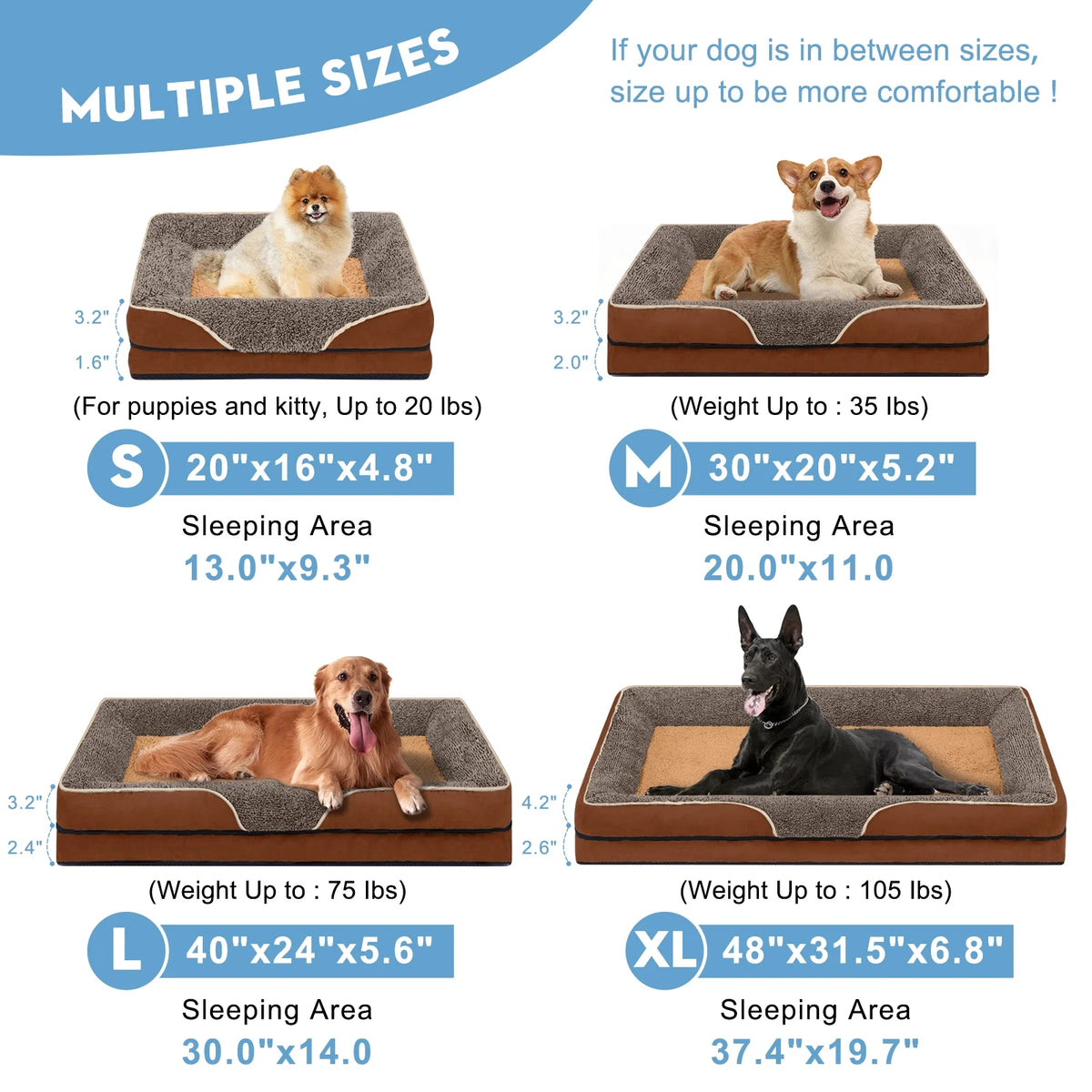 Payusd Dog Beds for Small Dogs Orthopedic Dog Bed Sofa Large Medium Small, Supportive Egg Crate Foam Pet Couch Bed with Removable Washable Cover Non Skid Bottom, S, Brown