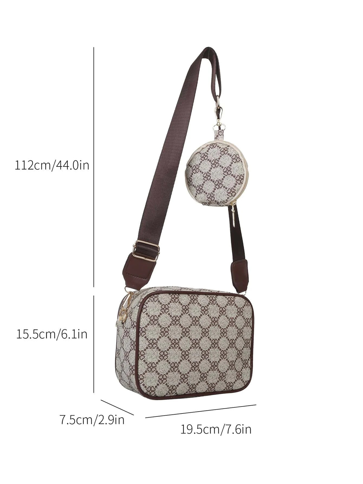 Mini Geometric Pattern Square Bag with Coin Purse , Women Bag with Dime Bag