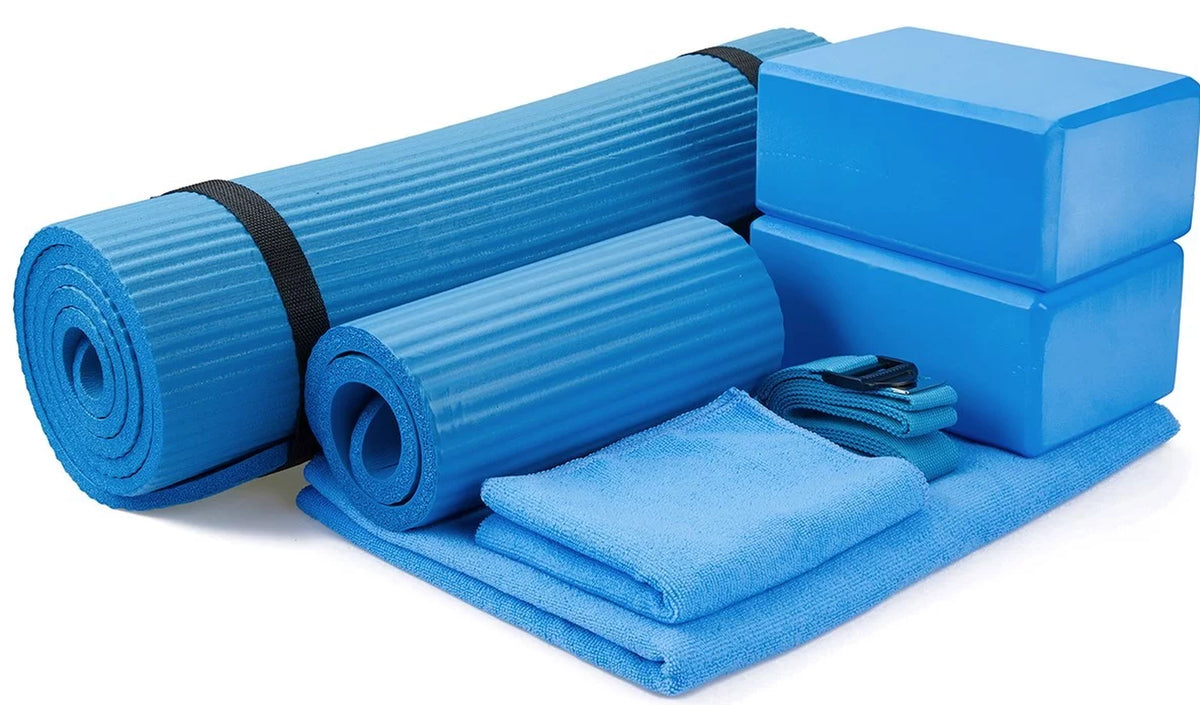 Everyday Essentials Go Yoga 7-Piece Set - Include Yoga Mat with Carrying Strap, 2 Yoga Blocks, Yoga Mat Towel, Yoga Hand Towel, Yoga Strap and Yoga Knee Pad