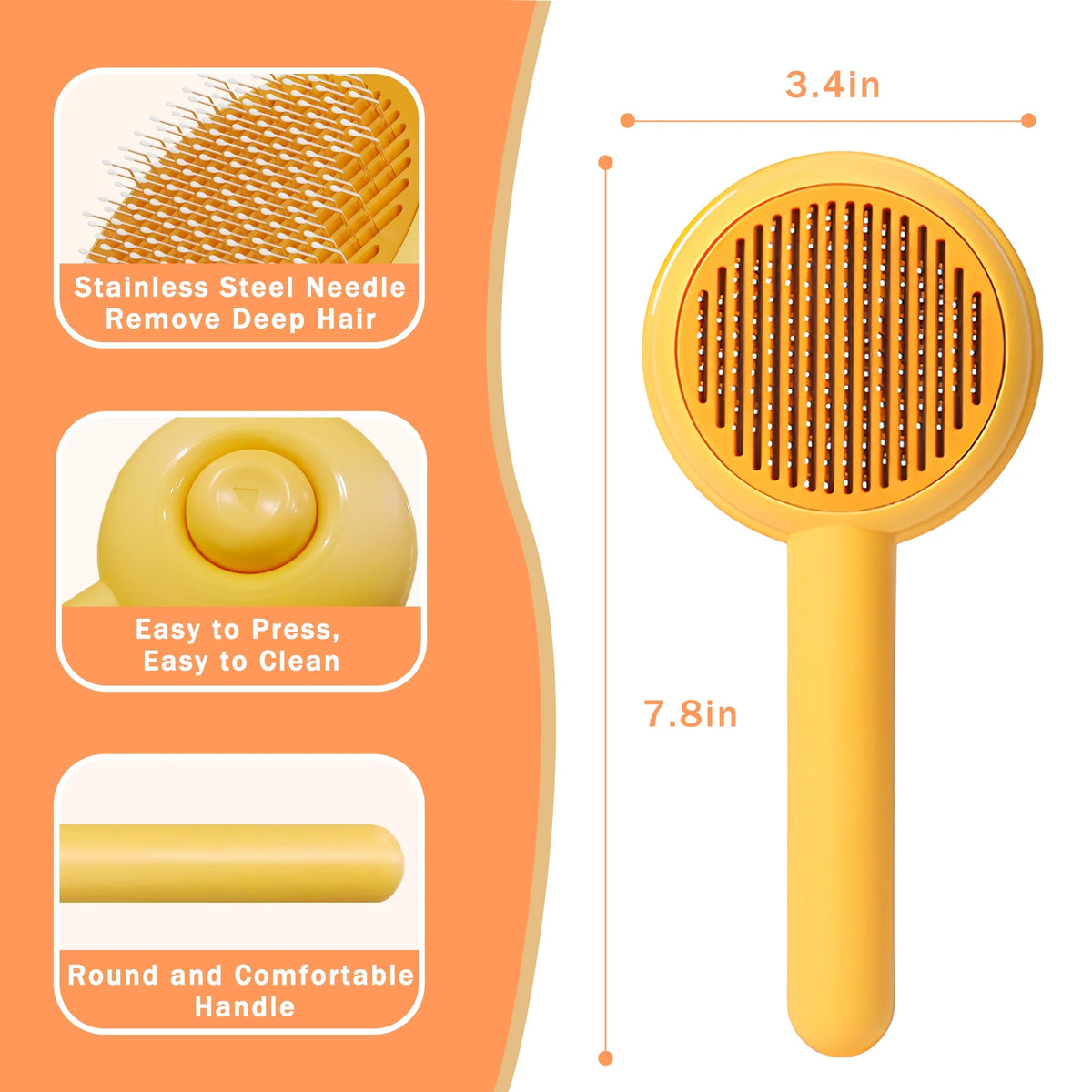 EOIVSH Cat Brushes for Indoor Cats - Pet Self Cleaning Slicker Brush Removes Deep Waste Hair - Cats Dogs Resin Protected Massage Comb(Yellow)