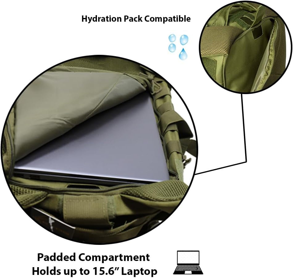 Exos Bravo Backpack - Large Military Hiking Backpack 34L - Molle Hunting Backpack for Men - Waterproof Heavy-Duty Backpack - Tactical Rucksack Backpack - Hydration Pack Compatible (Olive Drab)
