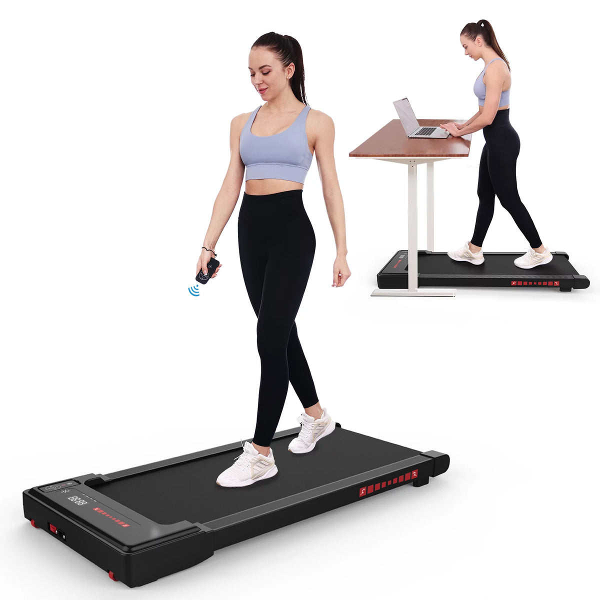 OBENSKY Walking Pad Treadmill under Desk, White 2.25HP Portable Mini Treadmill W/ Remote Control