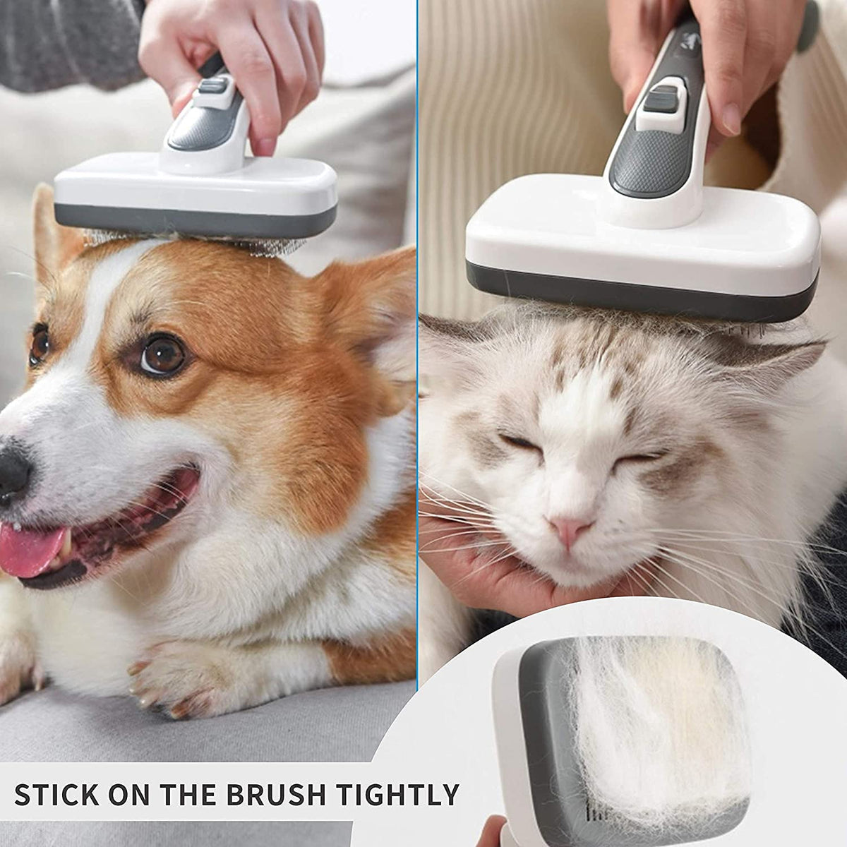 LAIKA Self Cleaning Slicker Brush for Dogs - Pet Grooming Brush for Shedding, Dog Brush for Long and Short Hair to Removes Tangles and Loose Hair, the Pet Hair Brush Suitable for Cats and Dogs (Gray)