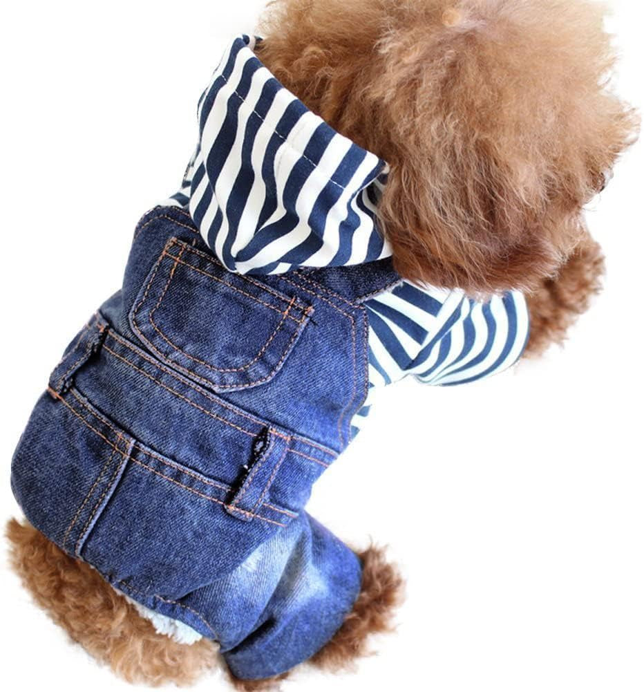 SILD Pet Denim Jumpsuit Dog Jeans Hoodies Cool Blue Coat Medium Small Dogs Classic Jacket Puppy Blue Vintage Washed Vests (L)