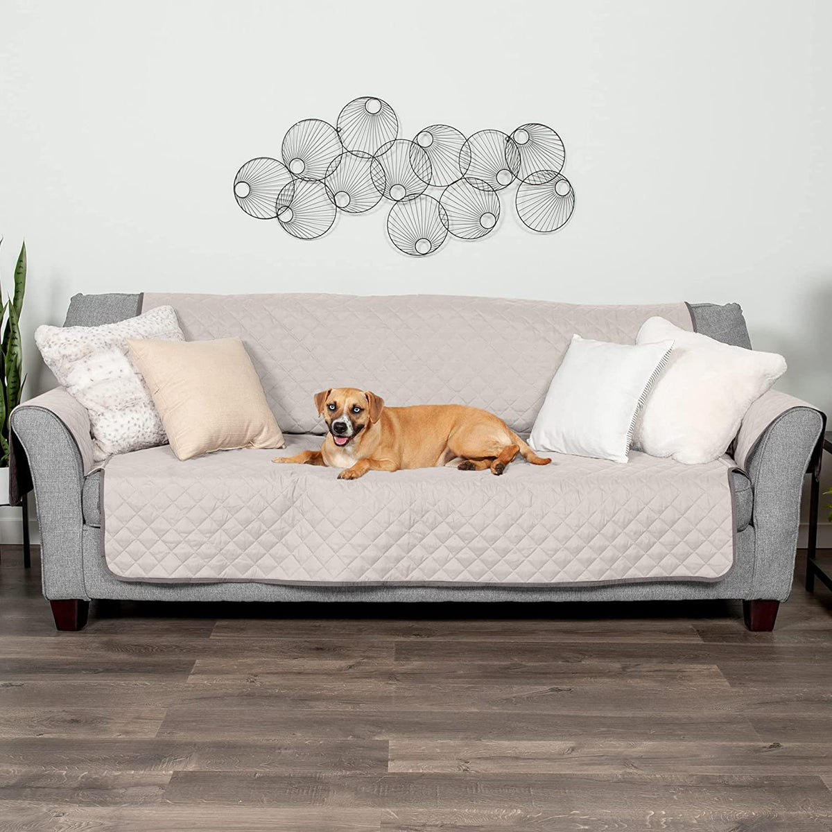 Furhaven Water-Resistant & Reversible Large Sofa/Couch Cover Protector for Dogs, Cats, & Children - Two-Tone Pinsonic Quilted Living Room Furniture Cover - Gray/Mist, Large Sofa