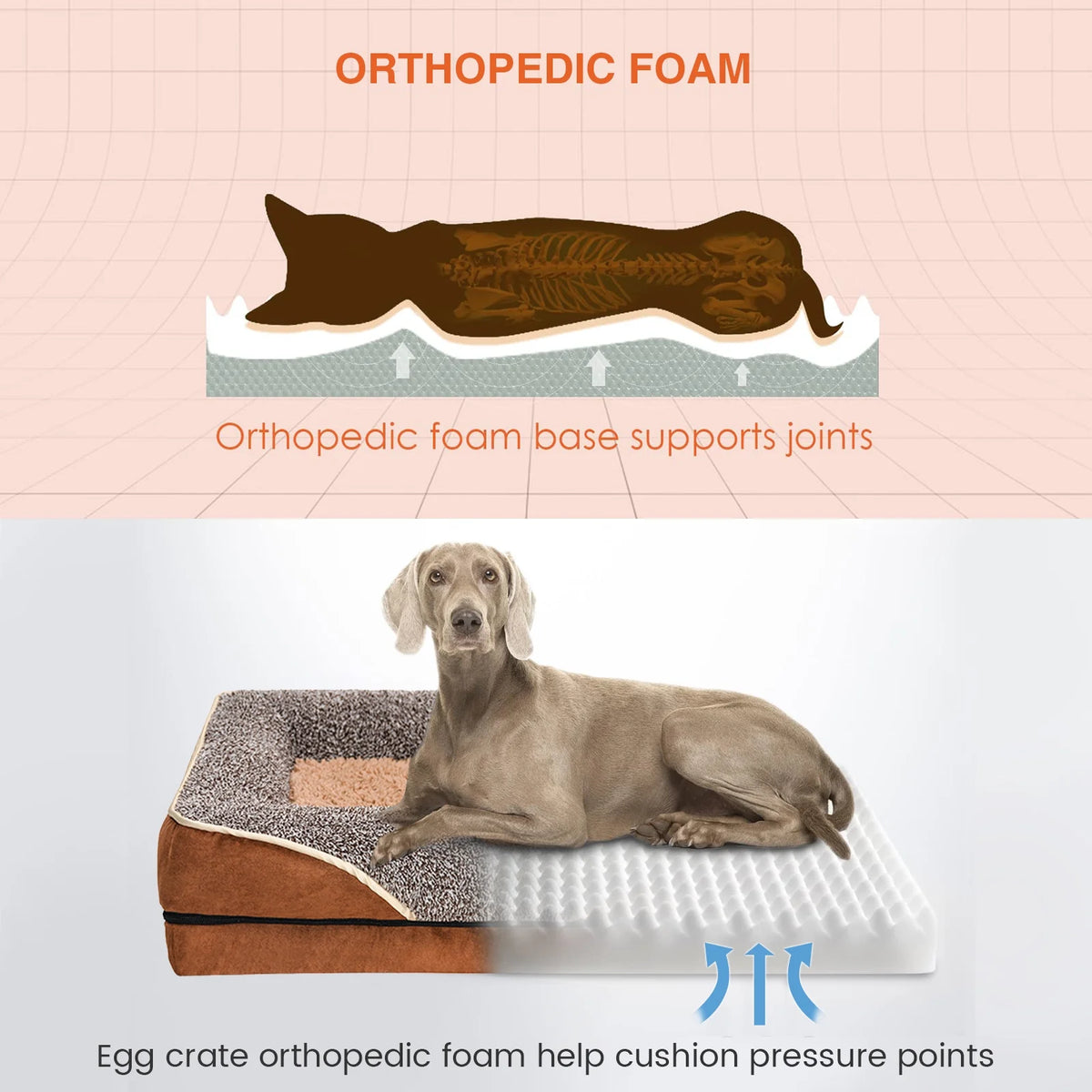 Payusd Dog Beds for Small Dogs Orthopedic Dog Bed Sofa Large Medium Small, Supportive Egg Crate Foam Pet Couch Bed with Removable Washable Cover Non Skid Bottom, S, Brown