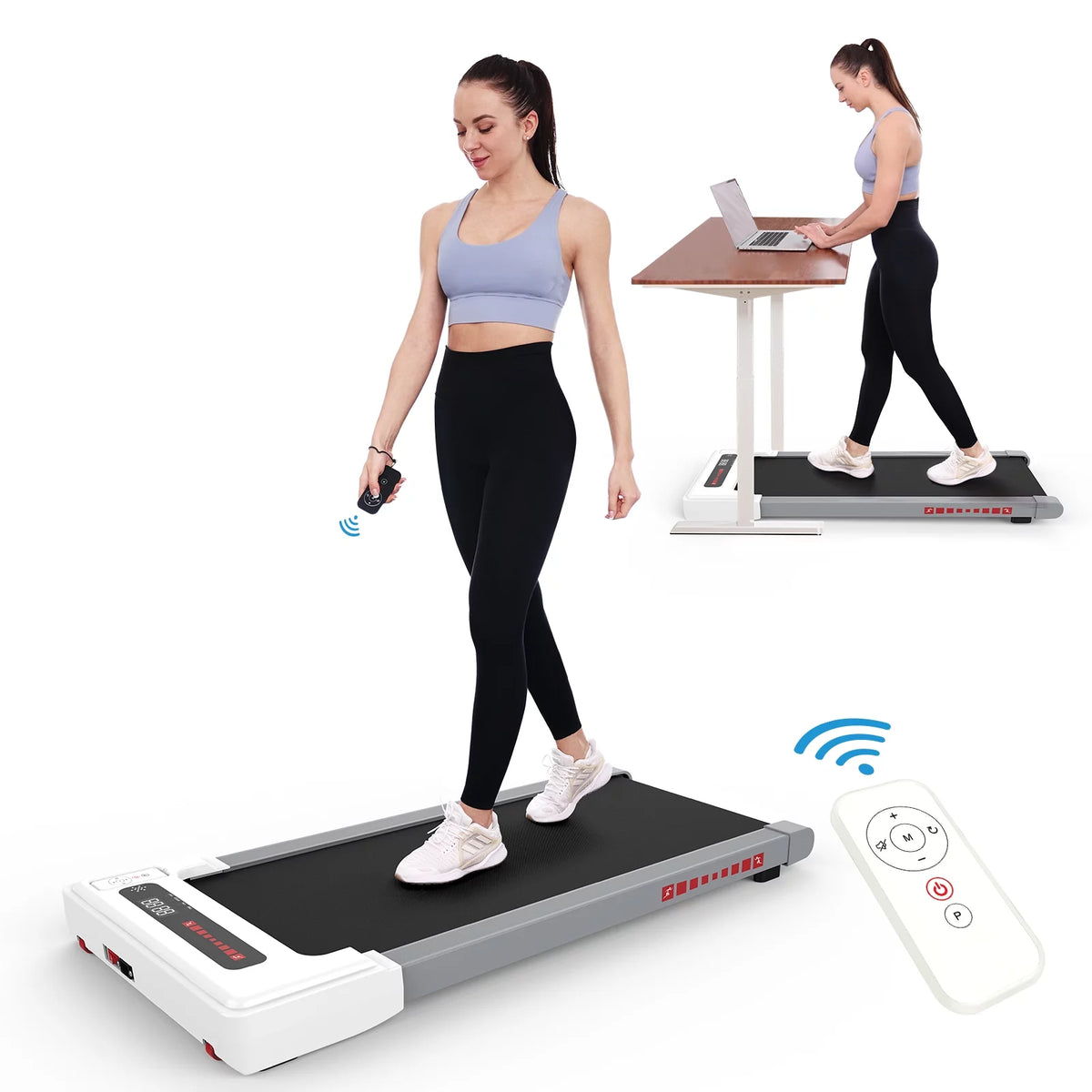 OBENSKY Walking Pad Treadmill under Desk, White 2.25HP Portable Mini Treadmill W/ Remote Control