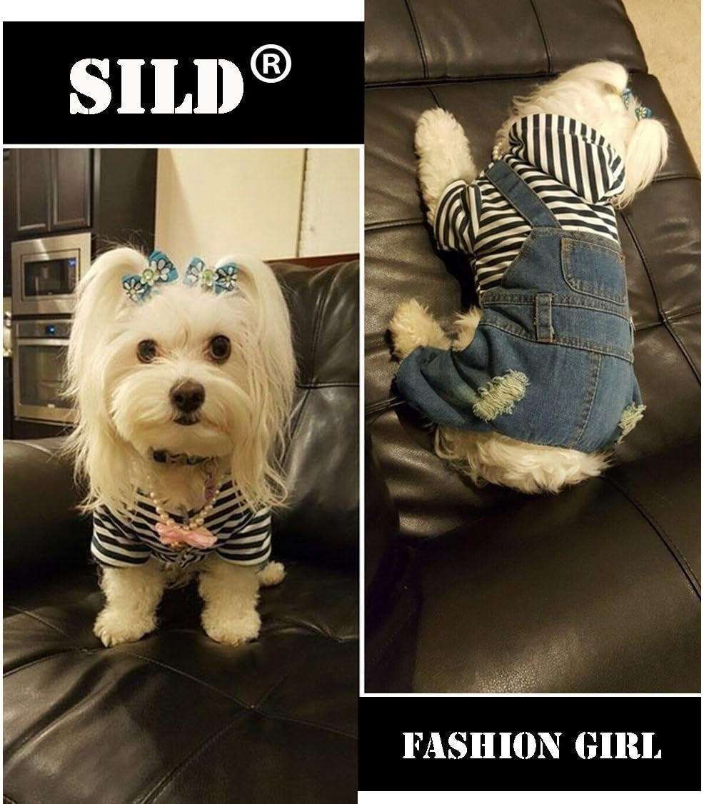 SILD Pet Denim Jumpsuit Dog Jeans Hoodies Cool Blue Coat Medium Small Dogs Classic Jacket Puppy Blue Vintage Washed Vests (L)