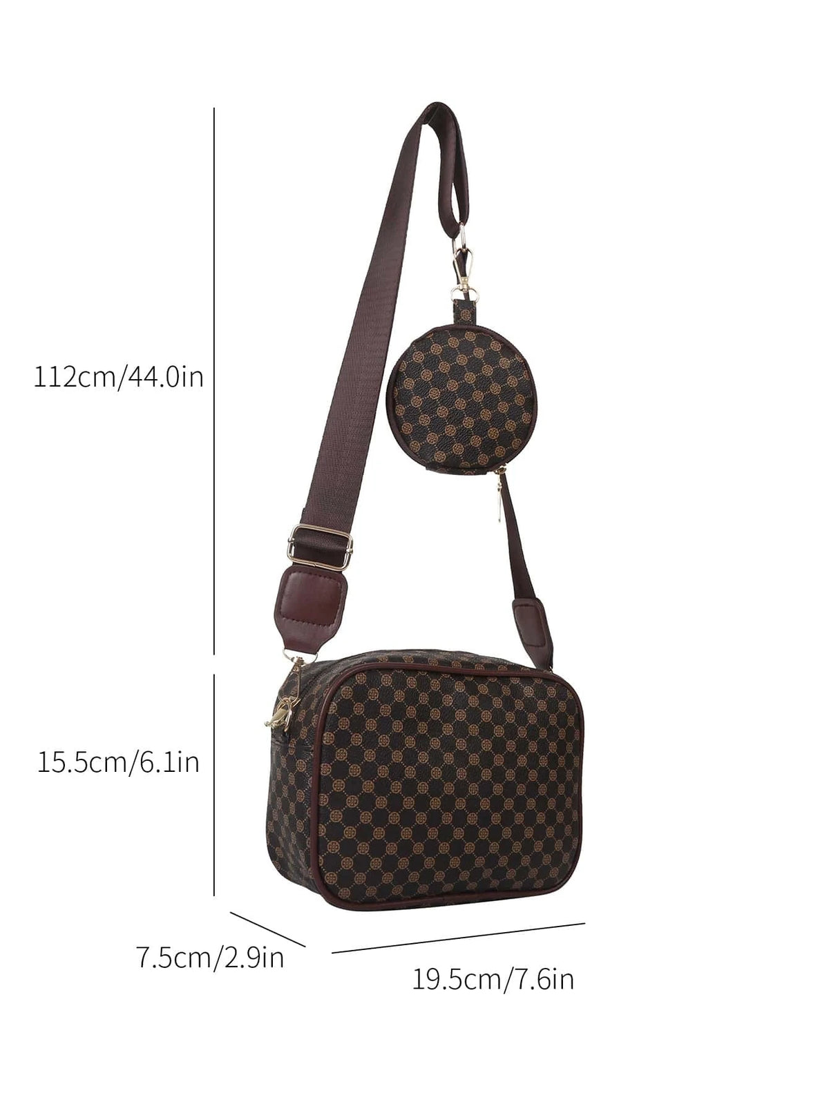 Mini Geometric Pattern Square Bag with Coin Purse , Women Bag with Dime Bag