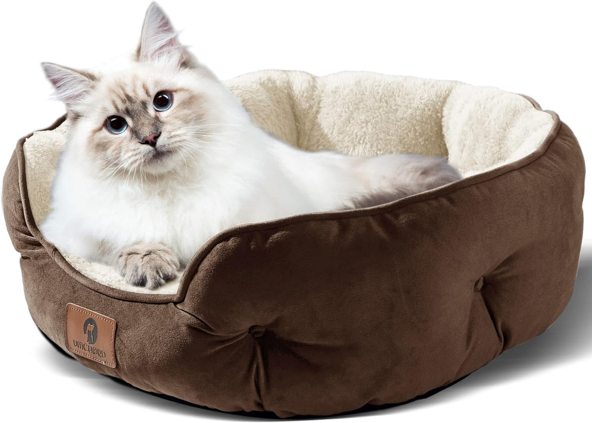 Asvin Small Dog Bed for Small Dogs, Cat Beds for Indoor Cats, Pet Bed for Puppy and Kitty, Extra Soft & Machine Washable with Anti-Slip & Water-Resistant Oxford Bottom, Brown, 20 Inches